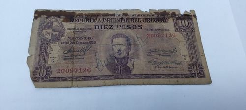 Billete 10 Pesos De Uruguay Ley 2 De Enero De 1939 