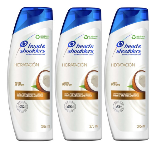 3 Shampoo Head & Shoulders Hidratación Aceite De Coco 375ml
