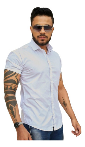 Camiseta Social Slim Fit Masculina Noivado Luxo Branca Lisa