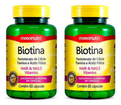 Kit 02 Biotina Cabelo Unhas Vitaminas + Acido Fólico 60 Caps