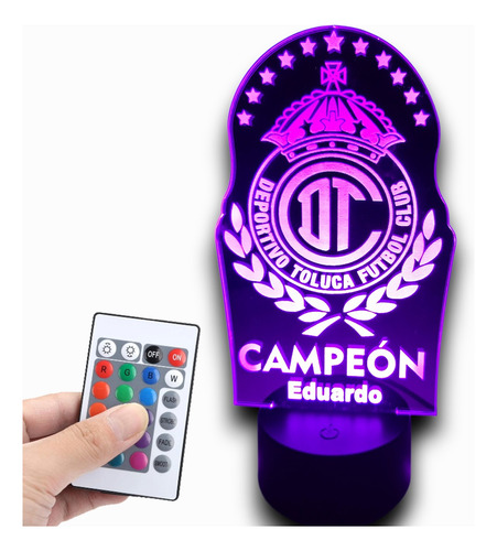 Lampara Toluca Campeon Nombre Personalizable Fan 16 Colores Negro