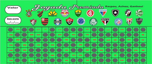 Kit 5 Cartelas Raspadinha Futebol Com 600 Números Verde