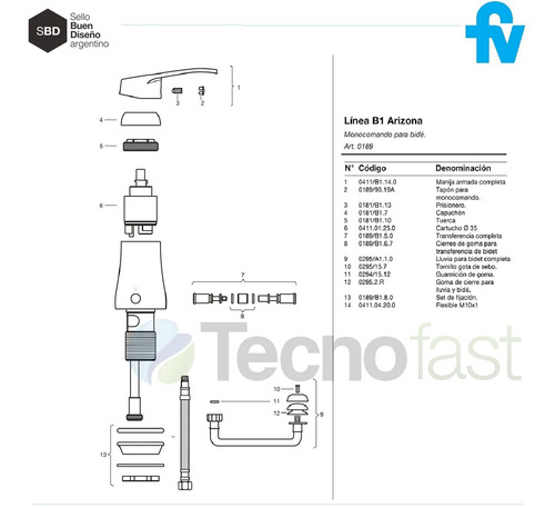 Griferia Monocomando Para Bidet Fv Arizona 189/b1 Cromo