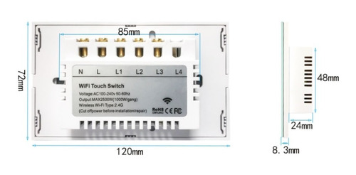 Imagen 3 de 4 de Switch Interruptor Wifi Inteligente 3 Tactil Google Home