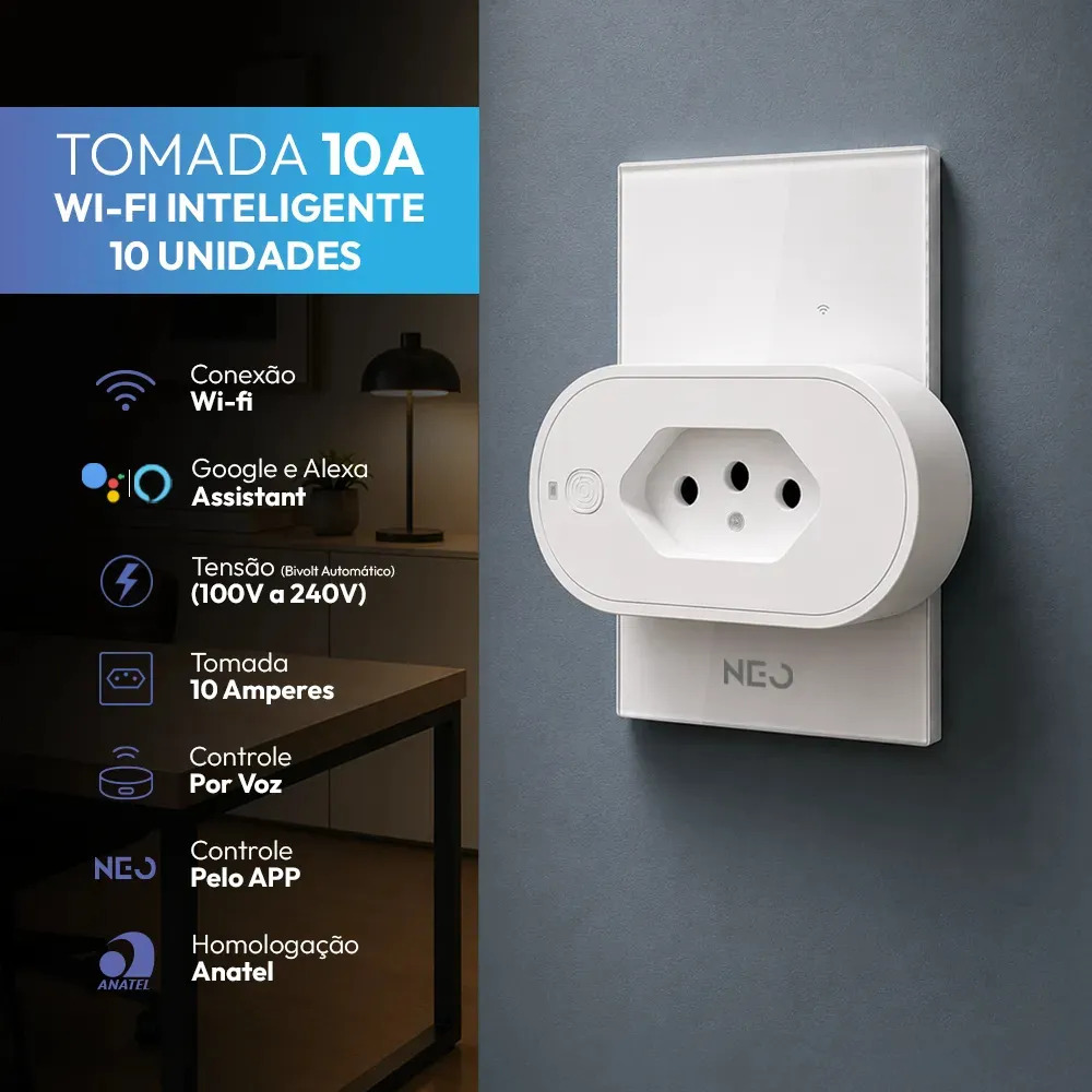 Kit 10 Tomada Inteligente Wifi 10a Smart Bivolt Avant Neo - Branco