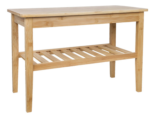 Mesa Auxiliar Ratona Rectangular Badecor Con Estante Revistero - Living, Recibidor - Madera De Bambú Muy Resistente - 65x30cm Alto 44cm