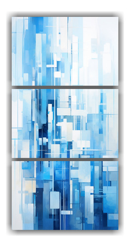 75x150cm Tríptico Abstracto Ciudad Azul Blanco Neo-noir Est