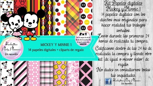 Papeles Fondos Digitales Mickey Y Minnie 1 Kit Imprimible