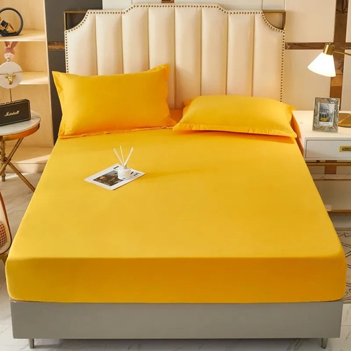 Sabana Elástico Funda Almohada Amarillo  1 Media Plazas