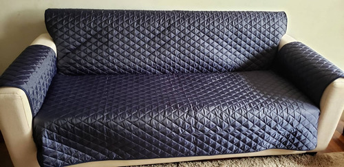 Set Cobertor  3-2-1 P/ Sillones - Sofas Azul Marino Con Gris