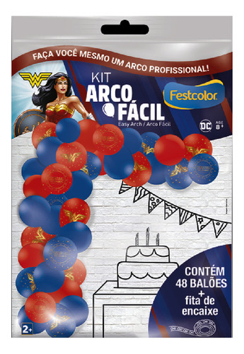 Kit Arco Fácil Com 48 Bexigas Decorativas Mulher Maravilha