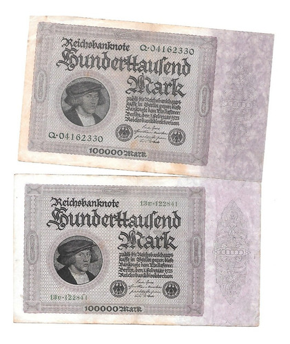  Lote De 5 Billetes De Alemania. 100.000 Marcos 1923