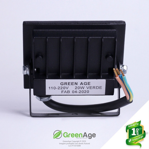 Refletor Led Verde Smd 20w Prova D'água Bivolt