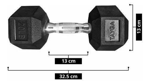 Par Mancuernas Hexagonales Caucho 20 Lb 9.07 Kg Tayga