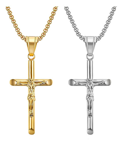 2 Collares Cristo Unisex Joyeria De Acero Inoxidable Regalos