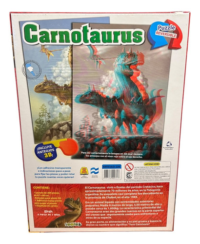 Rompecabezas 3d Puzzle Carnotaurus 204 Piezas Reversible
