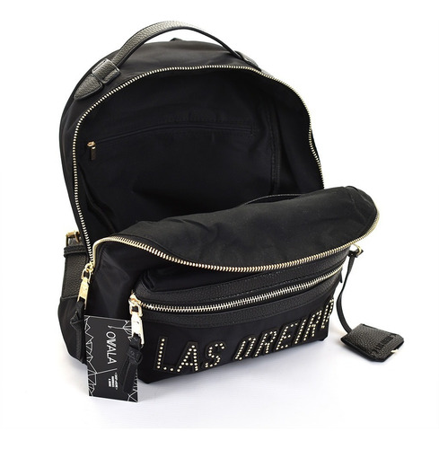 Imagen 6 de 6 de Mochila Las Oreiro Original Mujer Tachas Urbana Negra
