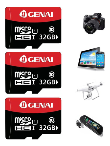 Kit 3 32gb Cartão De Memória Utilização Tablet Drone Camera