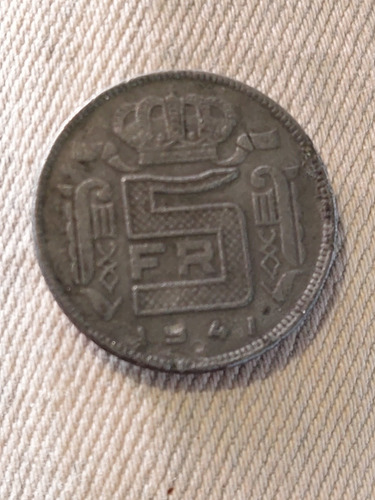 Moneda De Bélgica 5 Francos Año 1941 Zinc Km# 130
