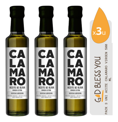 Aceite Oliva Virgen Extra Calamaro Arbequina X 500 Ml Pack 3