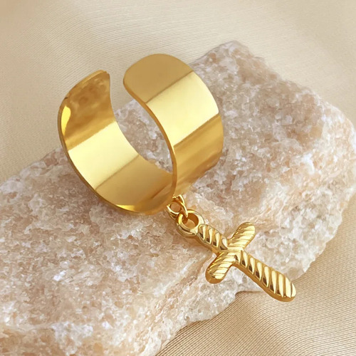 Anillo Ancho Ajustable De Acero Inoxidable Con Dije