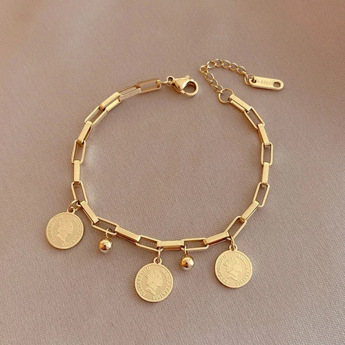 Pulsera Manilla De Eslabones Dije De Moneda Bohemia Trendy