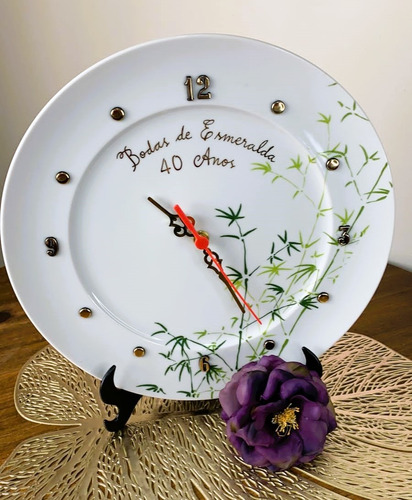 Relógio Porcelana Bodas De Esmeralda 40 Anos 28cm