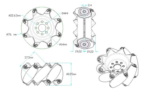 A Omni Wheel Robot 3in 45° Omnidireccional Con Bo Drive