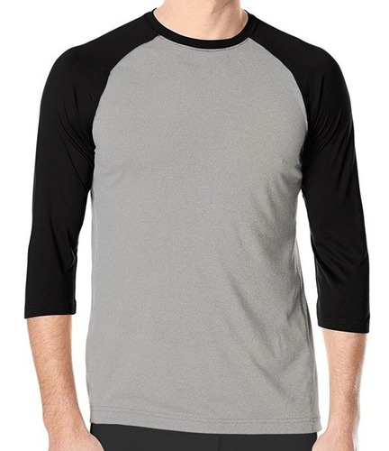 Playera Beisbolera Gris Manga Ragland Tres Cuartos Hombre