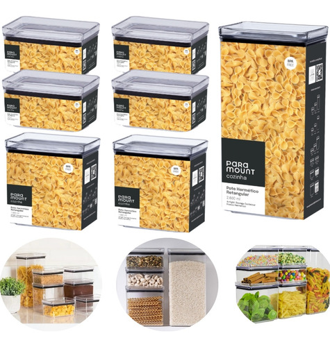 Kit Potes Mantimentos Alimento Hermético Acrílico 7 Peças