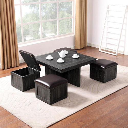 Skyxiu Mesa Auxiliar Con 4 Taburetes De Almacenamiento Tapiz
