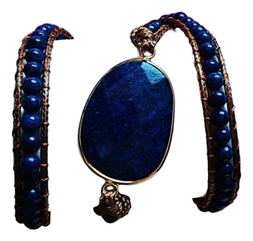 Pulseira 3 Voltas Pedra Natural Lápis Lázuli Artesanal Boho