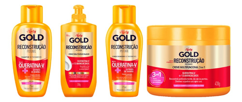Kit Niely Gold Queratina Shampoo+cond+cr Pentear+mascara