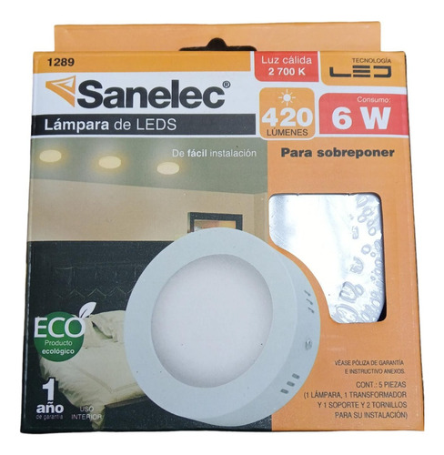 5 Pzs. Lámpara Circular Sobreponer 6w Luz Cálida