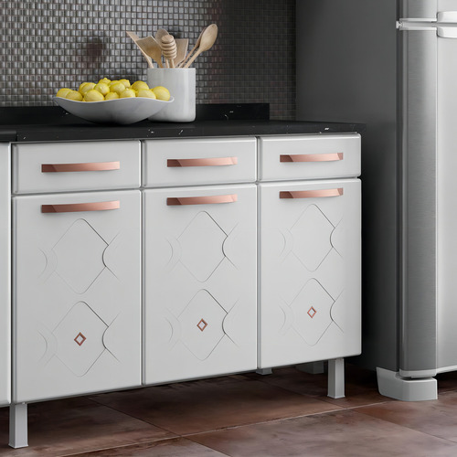 Balcão Gabinete Cozinha Aço Telasul Mirage New C/tampo Cor Branco