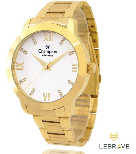 Relógio Champion Feminino Dourado + Colar E Brincos Original