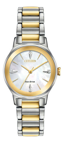Reloj Citizen Ecodrive Analog Em073456d Hombre Color De La Malla Plateado Color Del Bisel Dorado Color Del Fondo Blanco
