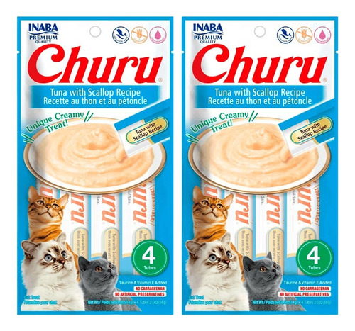 Churu Snack Húmedo Para Gatos Atún Con Vieiras X 8un