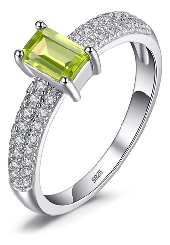 Anillo Solitario S925 De Peridoto Natural De Talla Esmeralda