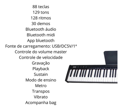 Piano Digital Spring Pd-188 88 Teclas Bluetooth Áudio E Midi
