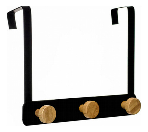 Perchero De Acero Para Puerta Con 3 Perchas De Bambù Color Negro Negro