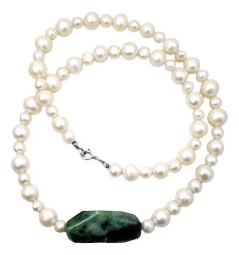 Collar De Perlas Naturales De Rio Y Jade Plata 925