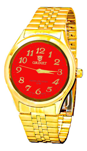 Relógio Masculino Orinet Luxo Original Prova D'água Navigold Cor da correia Dourado Cor do fundo Vermelho