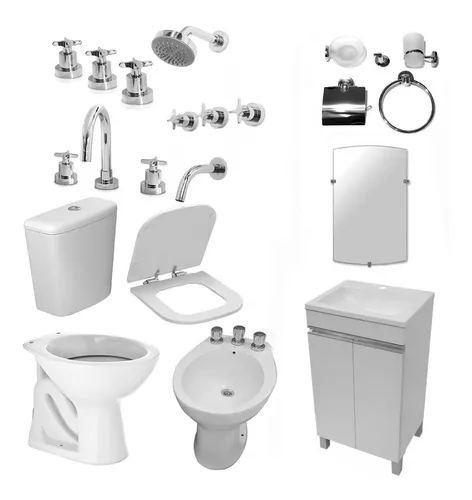 Juego Completo Baño Mueble Grifería Sanitario Accesorios