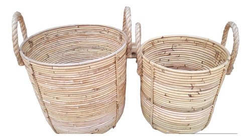 Canasto Rattan Natural Set X 2 Tamaño L