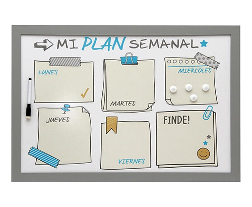 Pizarra Plan Organizacion Semanal Notas + Imanes + Marcador 