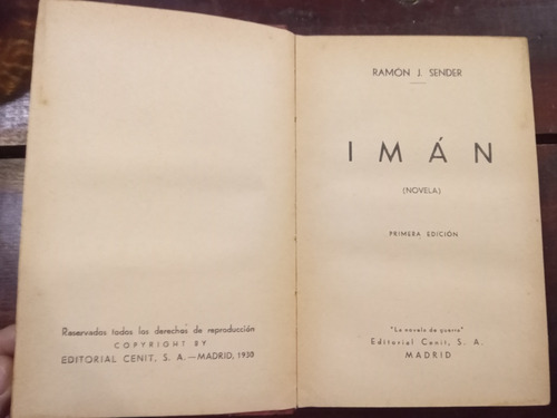 Imán Novela Ramón J Sender 1era Ed Cenit Madrid (Usado)