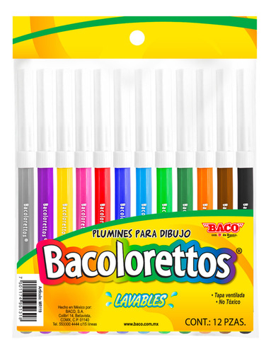 Baco 12 Plumines Bacoloretto Base Agua En Colores Surtidos Mr119