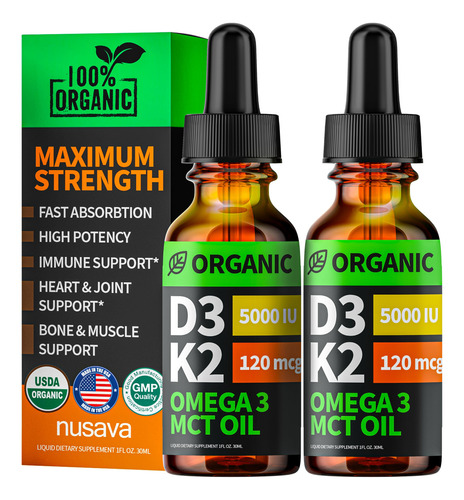 Nusava Gotas Orgánicas Vitamina D3 K2 Con Aceite Mct Omega 3