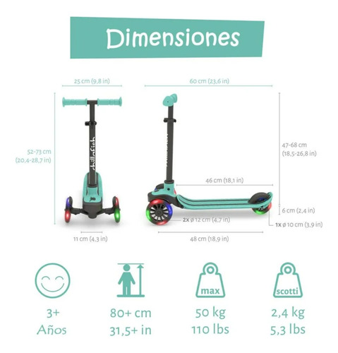Scooter Infantil Chillafish Con Luces Verde